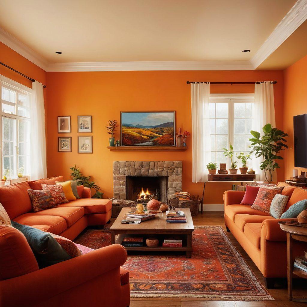 A cozy family living room filled with a warm ambiance, showcasing diverse family members engaged in various activities, such as playing games, watching a regional entertainment program on TV, and reading together. Bright, inviting colors and comfortable furniture create a welcoming atmosphere, with cultural artifacts from different regions adorning the walls. The scene is infused with a sense of joy and togetherness. super-realistic. vibrant colors. warm lighting.